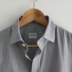 Armani Collezioni Made in Italy Striped Dress Shirt Cotton Size 15 38
